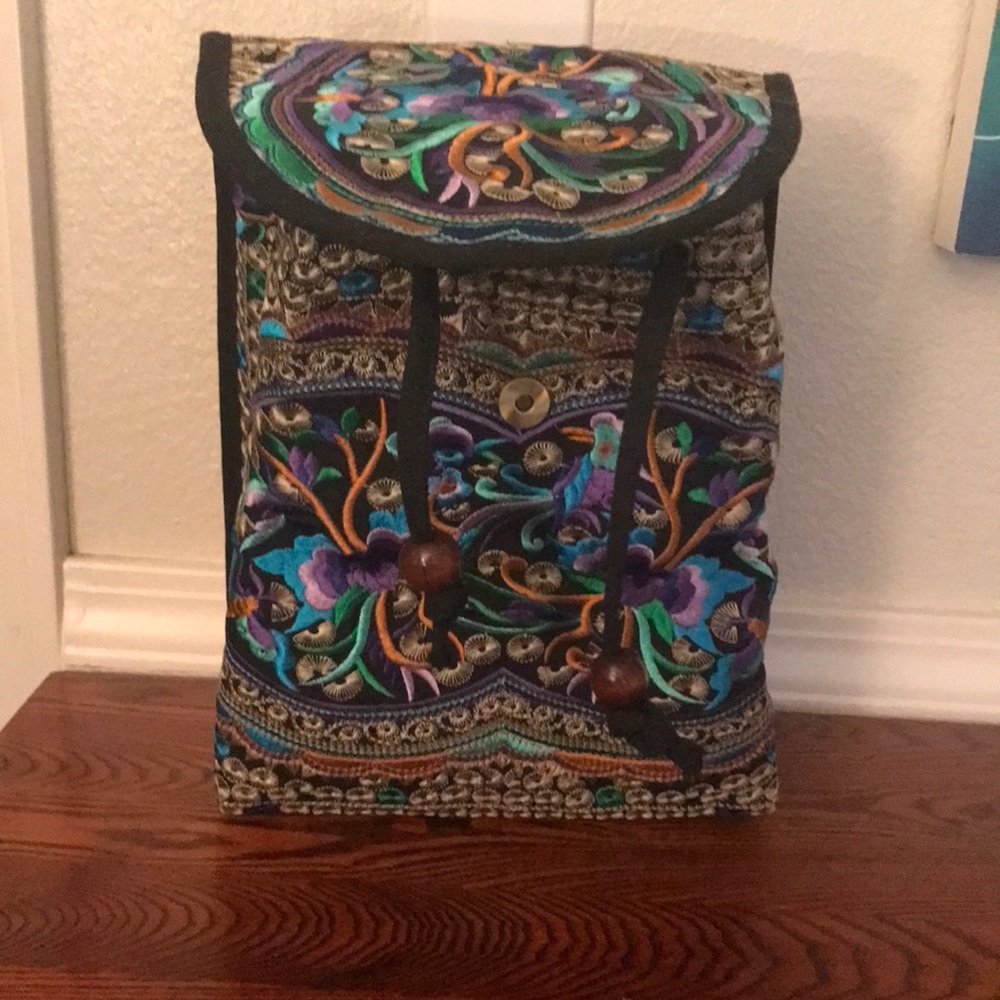 NWOT Bohemian Embroidered Backpack Purse